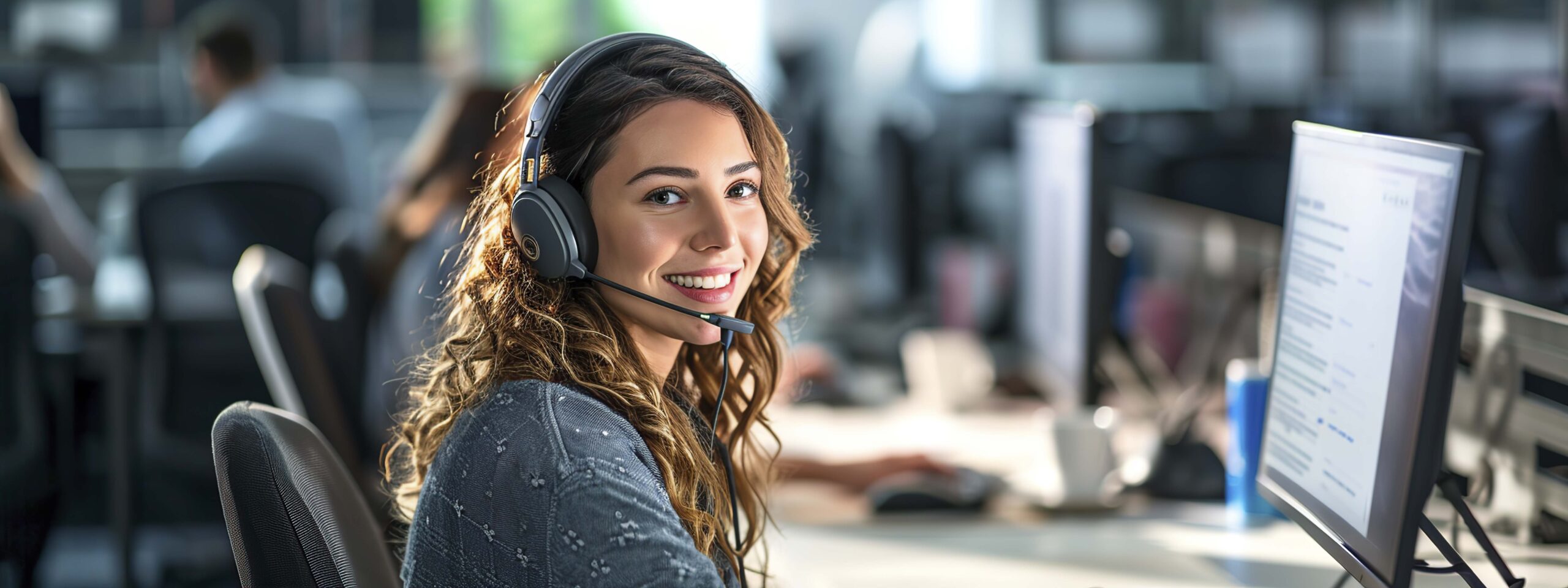 beautiful businesswoman with stylish headphones