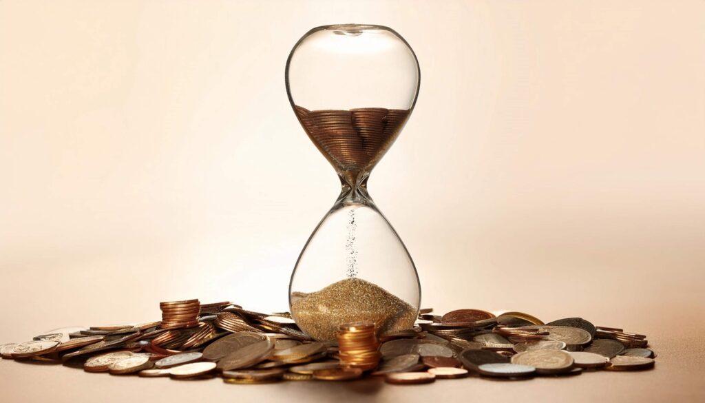 hourglass-with-coins-shredded-policy-papers-instead-sand-trickling-down-slowly